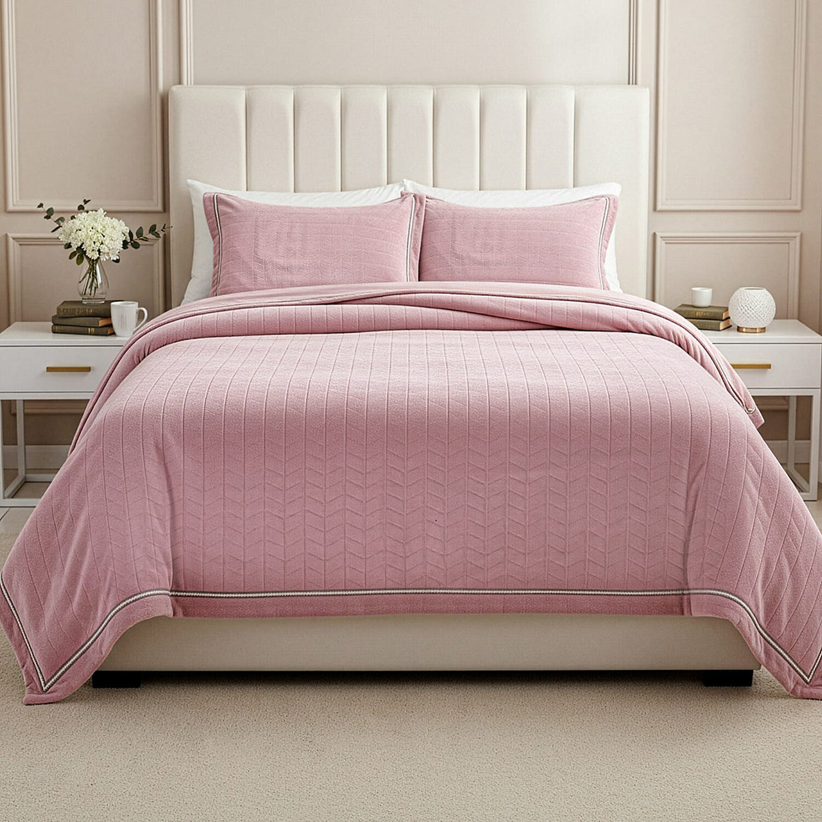 Luxury Velour Set of 3 Duvet Cover with 2 Oxford Pillow Cases - Pink Double 7368279 3