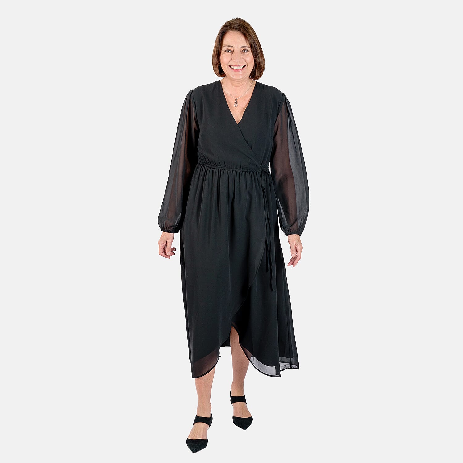 TAMSY Front Wrap V-neck Midi Dress V32516847 0