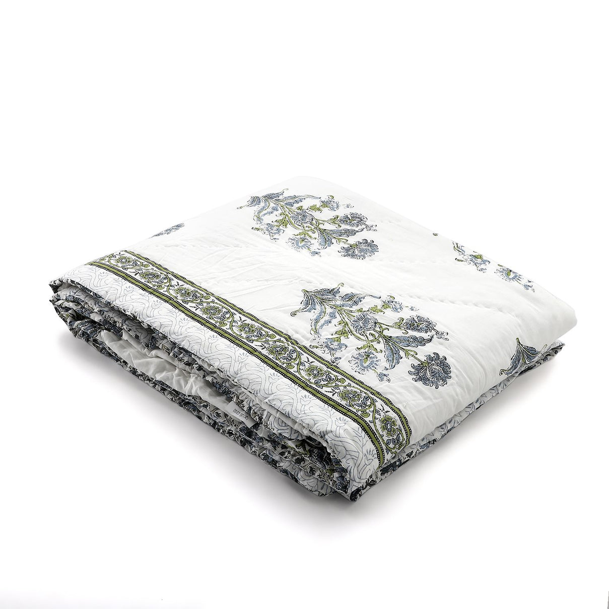 One Time Deal- 100% Cotton SANGANER Printed Quilt Comes with Bag (Double Size, 200x200 cm) - Blue &amp; Green 7370419 5