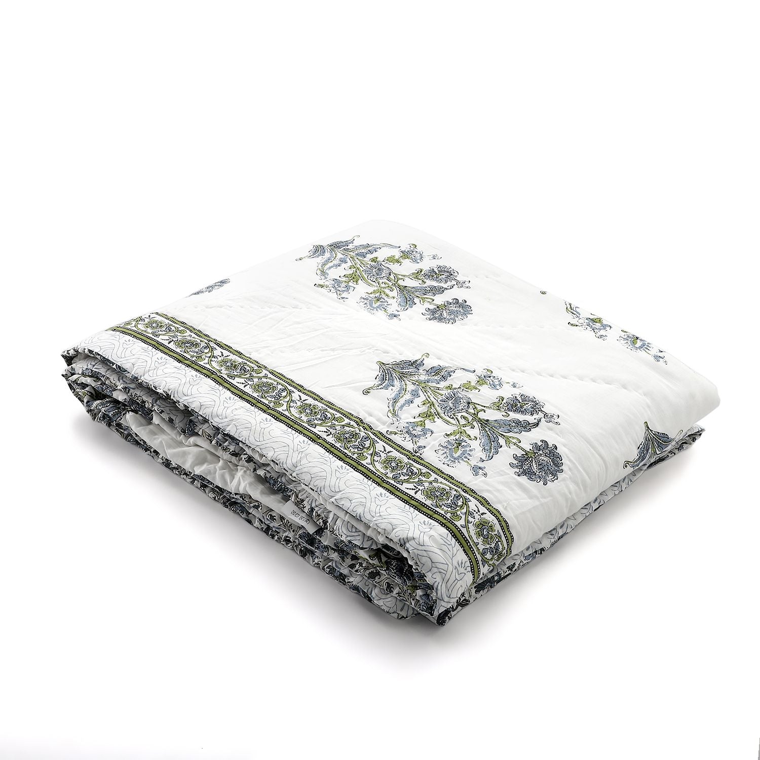 One Time Deal- 100% Cotton SANGANER Printed Quilt Comes with Bag (Double Size, 200x200 cm) - Blue &amp; Green 7370419 5