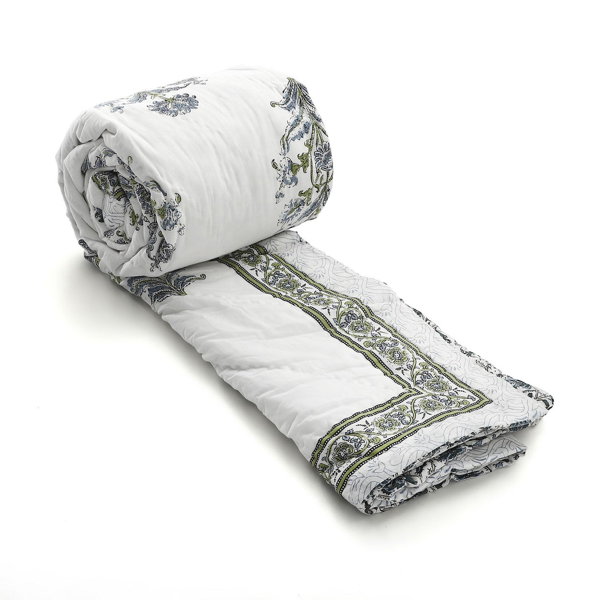 One Time Deal- 100% Cotton SANGANER Printed Quilt Comes with Bag (Double Size, 200x200 cm) - Blue &amp; Green 7370419 6