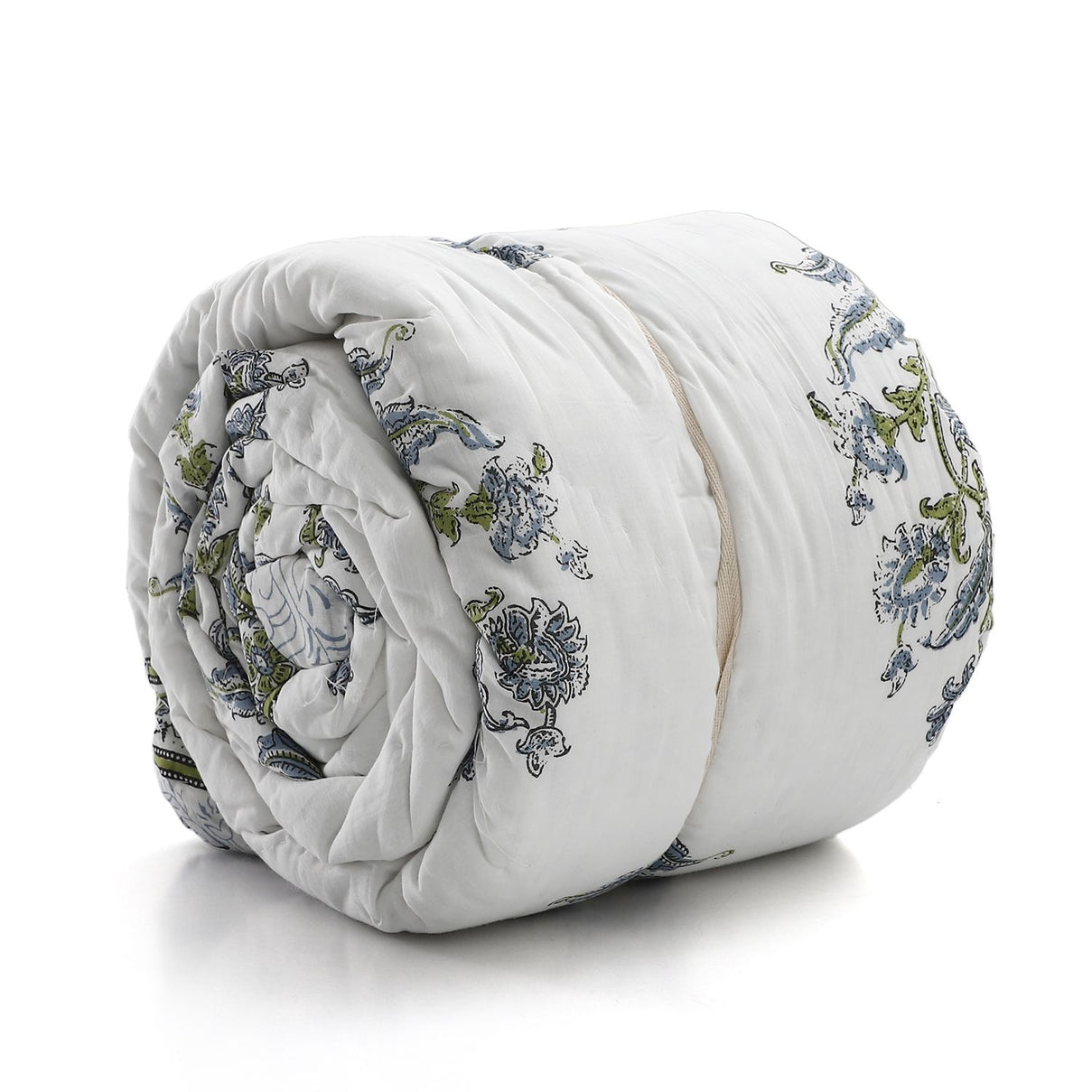 One Time Deal- 100% Cotton SANGANER Printed Quilt Comes with Bag (Double Size, 200x200 cm) - Blue &amp; Green 7370419 7