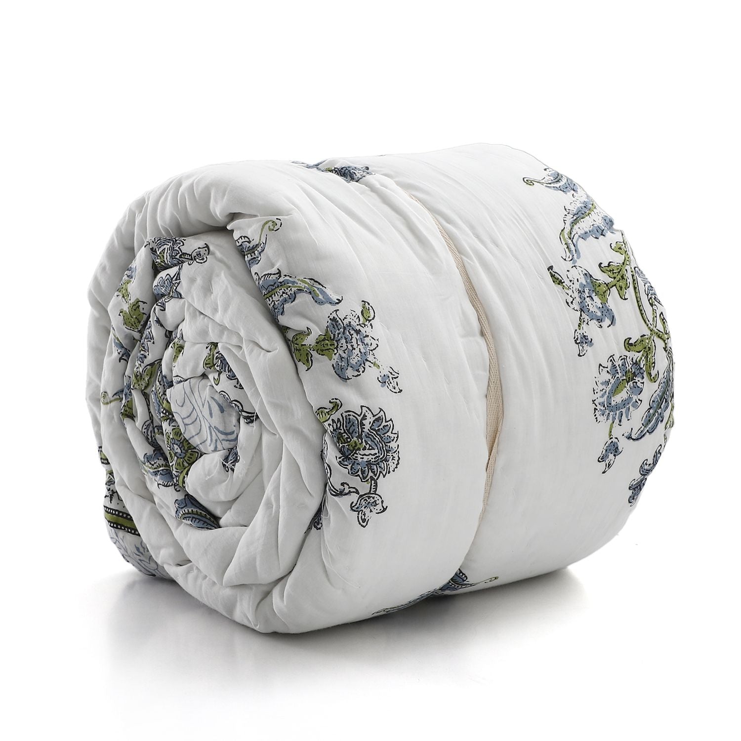 One Time Deal- 100% Cotton SANGANER Printed Quilt Comes with Bag (Double Size, 200x200 cm) - Blue &amp; Green 7370419 7