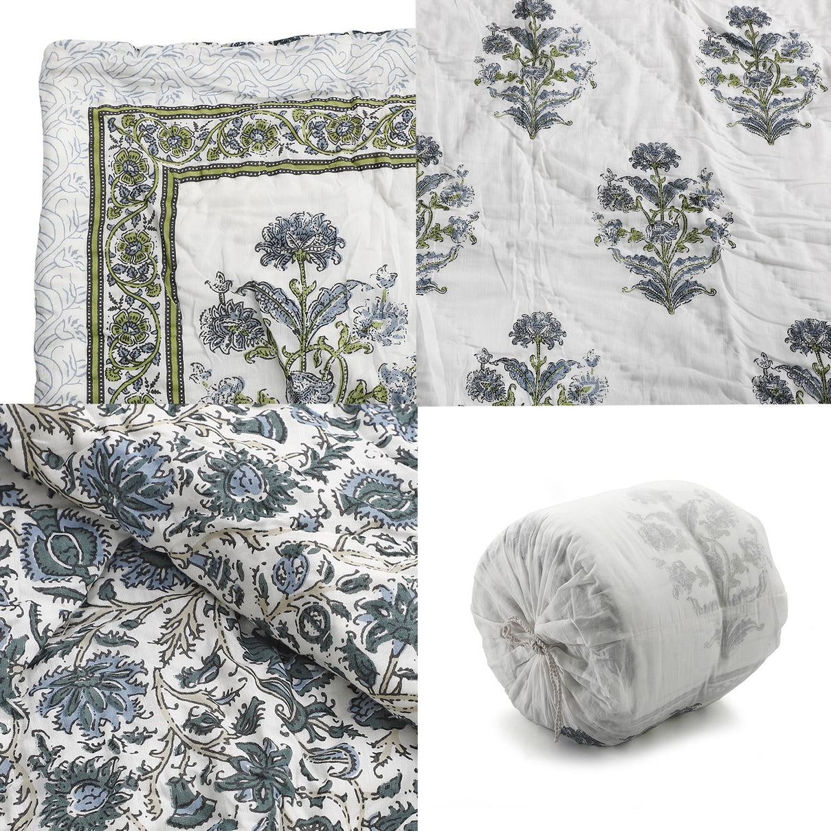 One Time Deal- 100% Cotton SANGANER Printed Quilt Comes with Bag (Double Size, 200x200 cm) - Blue &amp; Green 7370419 8