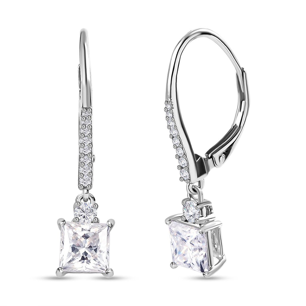 D'Joy - Moissanite Earrings with Lever Back in Platinum Overlay Sterling Silver 2.00 Ct._7370896