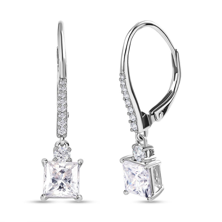 Moissanite Dangle Earrings in Platinum Overlay Sterling Silver 2.20 Ct. 7370896 1