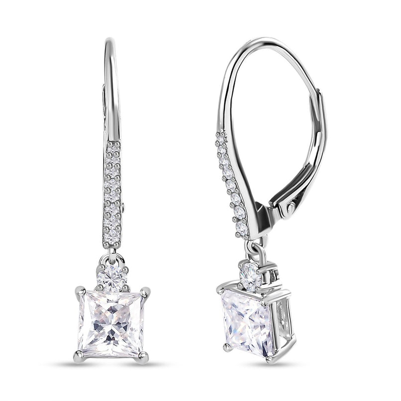 D'Joy - Moissanite Earrings with Lever Back in Platinum Overlay Sterling Silver 2.00 Ct._7370896