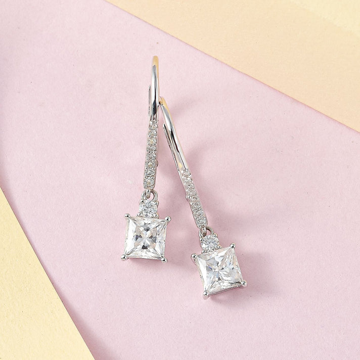 Moissanite Dangle Earrings in Platinum Overlay Sterling Silver 2.20 Ct. 7370896 2