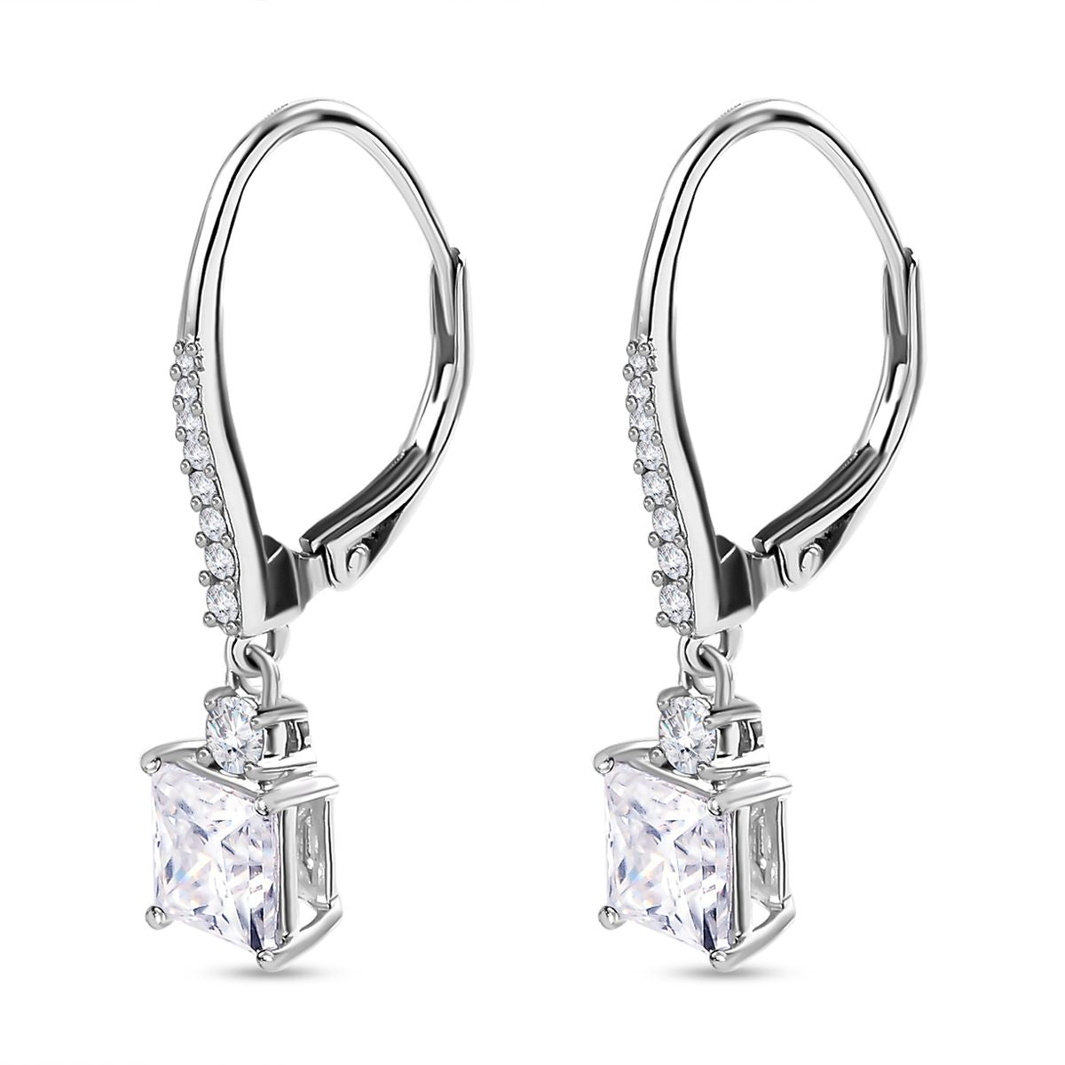 Moissanite Dangle Earrings in Platinum Overlay Sterling Silver 2.20 Ct. V32657961 4