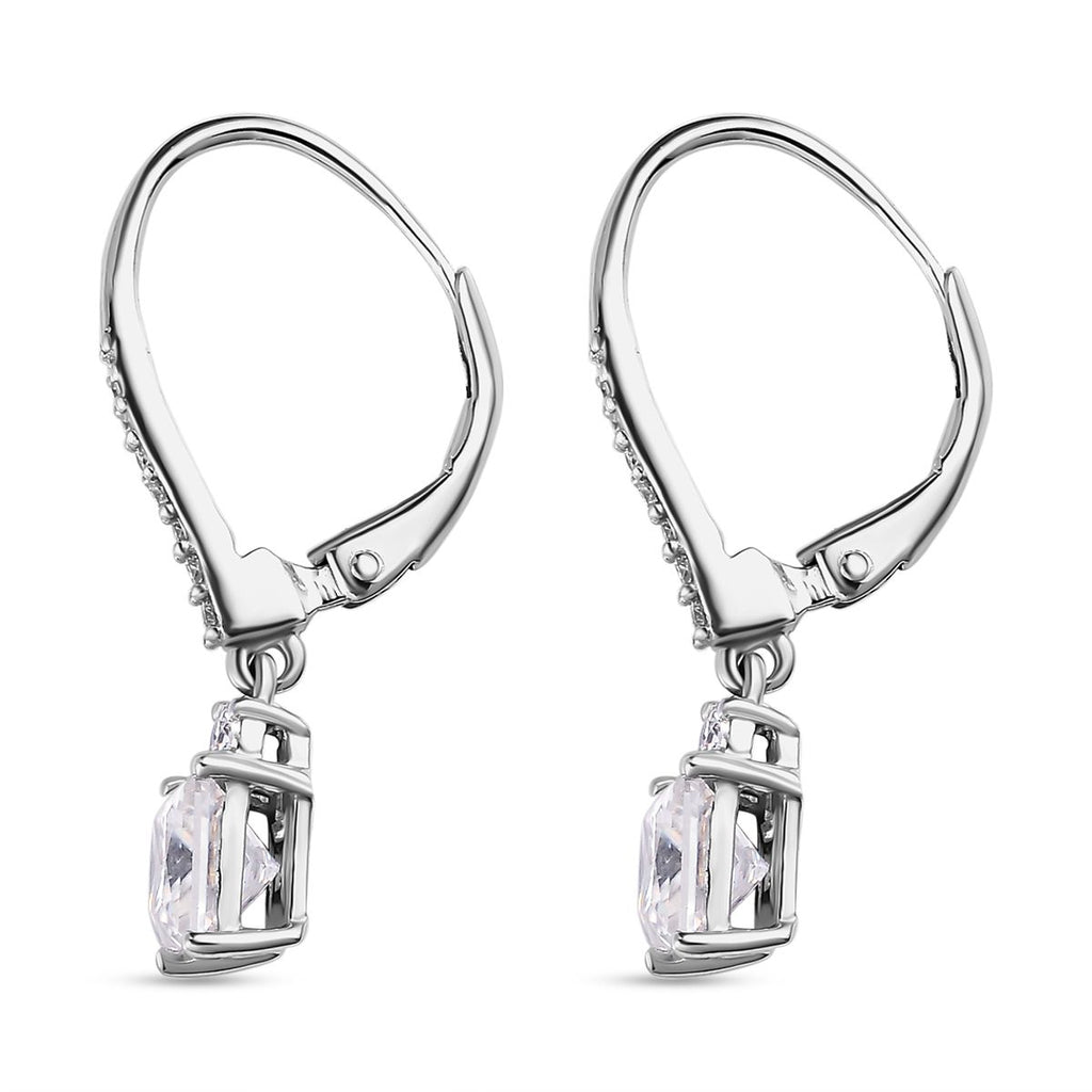 D'Joy - Moissanite Earrings with Lever Back in Platinum Overlay Sterling Silver 2.00 Ct._7370896_4