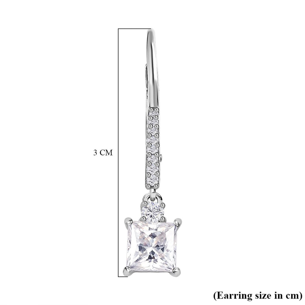 D'Joy - Moissanite Earrings with Lever Back in Platinum Overlay Sterling Silver 2.00 Ct._7370896_5