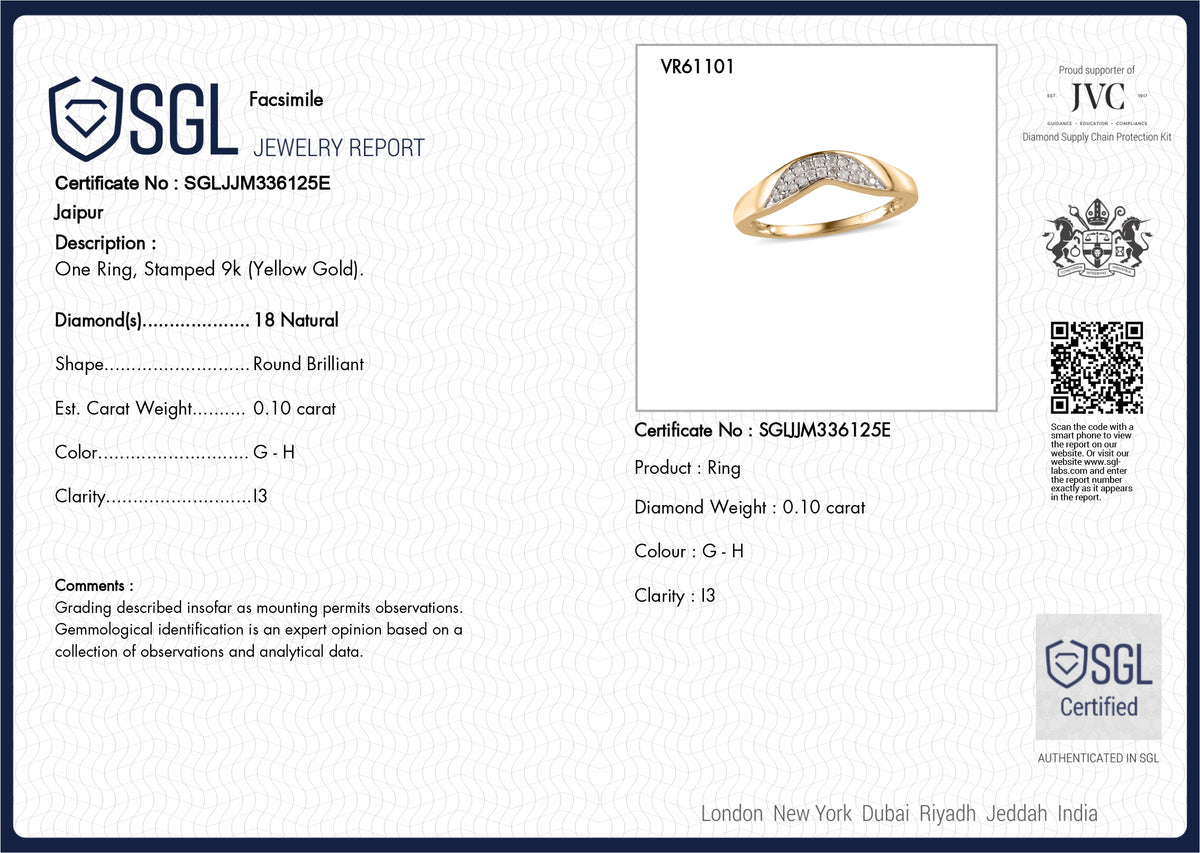 0.10 Ct SGL Certified Diamond I3 GH Wishbone Stacking Ring in 9K Yellow Gold 7371699 7