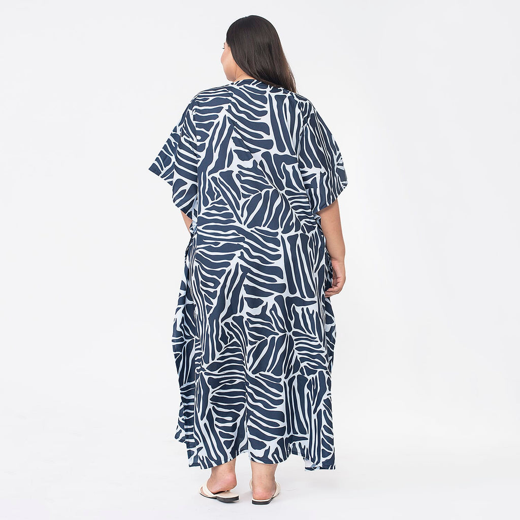 Tamsy Abstract Printed Dress (One Size) - Navy & Light Blue_7378419_1