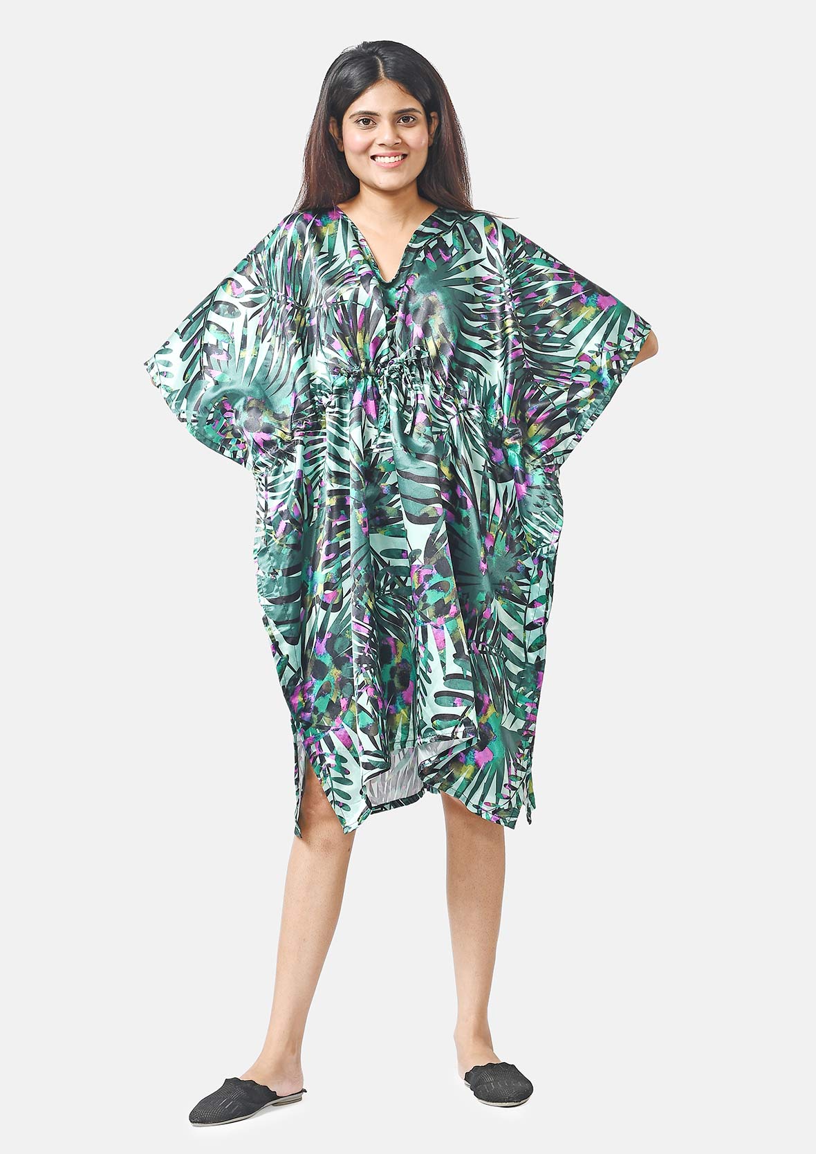 Tamsy V-neck Tropical Print Short Kaftan V32530628 0