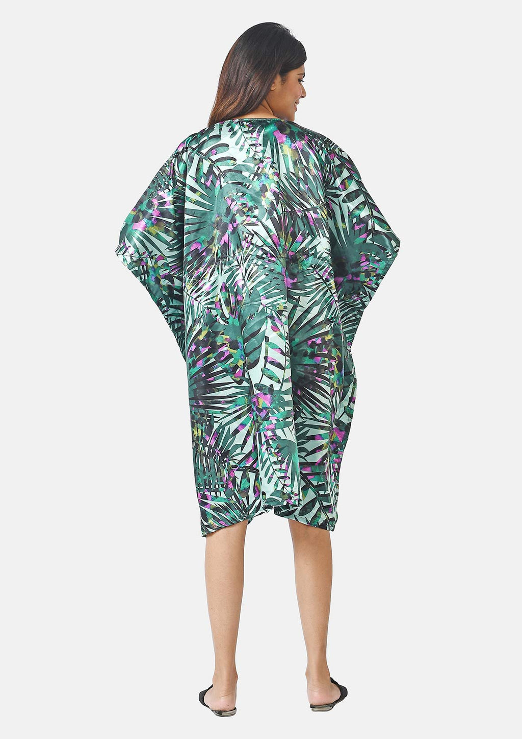 Tamsy Exclusive Jungle Print Short Kaftan (One Size, 8-18) - Green_7378603_1