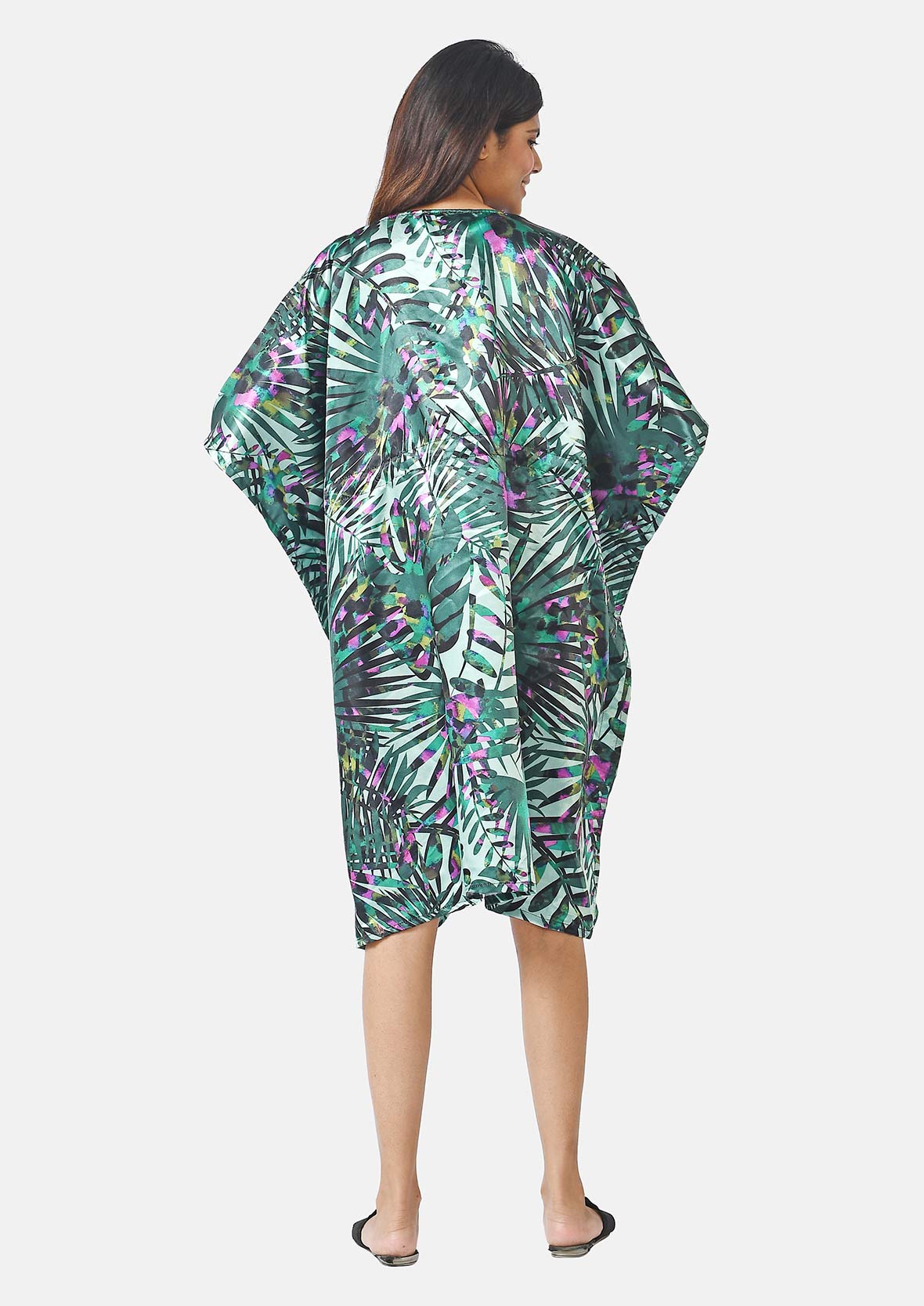 Tamsy V-neck Tropical Print Short Kaftan V32530628 2