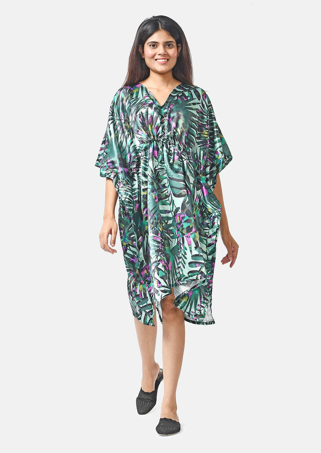Tamsy Exclusive Jungle Print Short Kaftan (One Size, 8-18) - Green_7378603_2