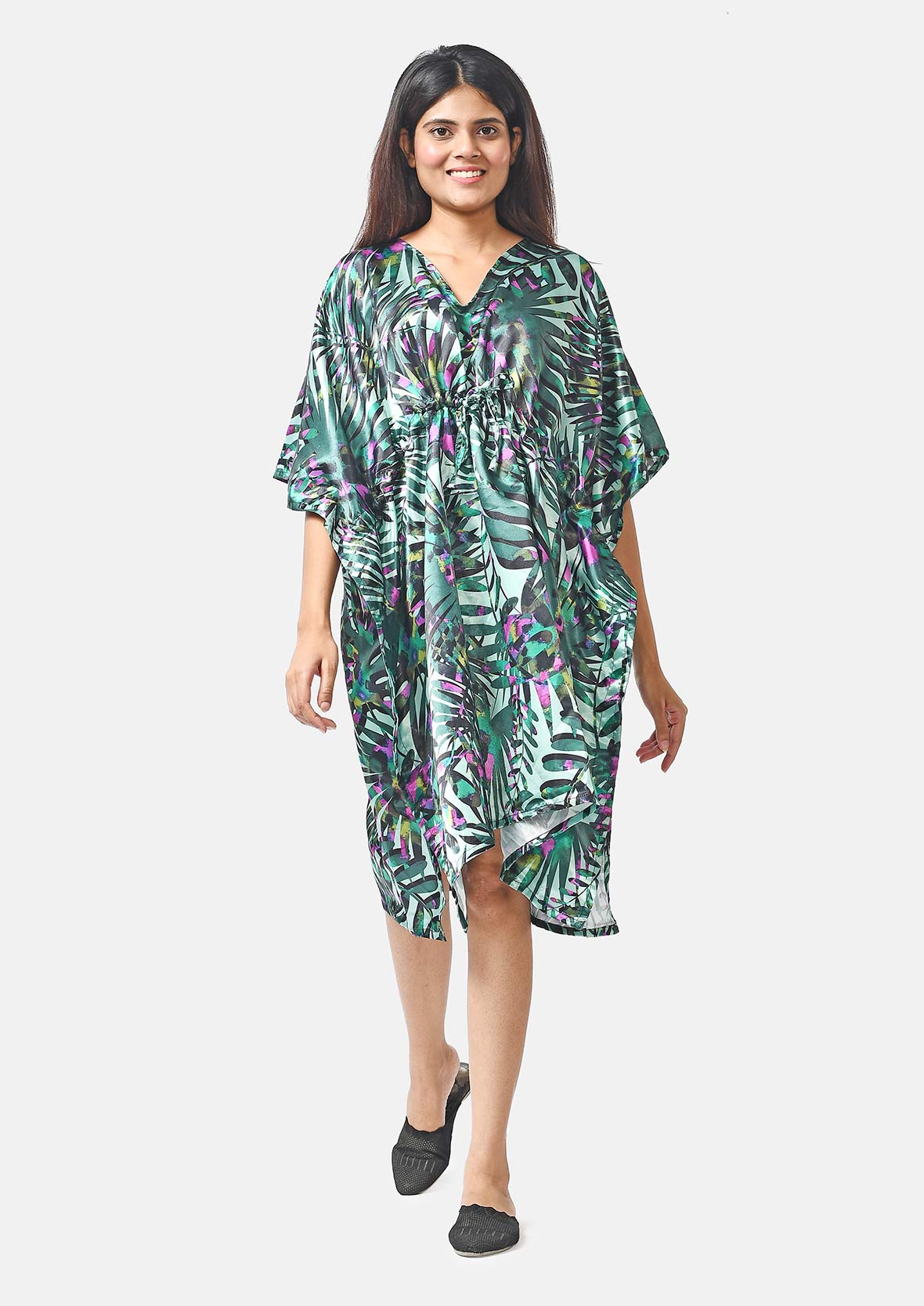 Tamsy V-neck Tropical Print Short Kaftan V32530628 3