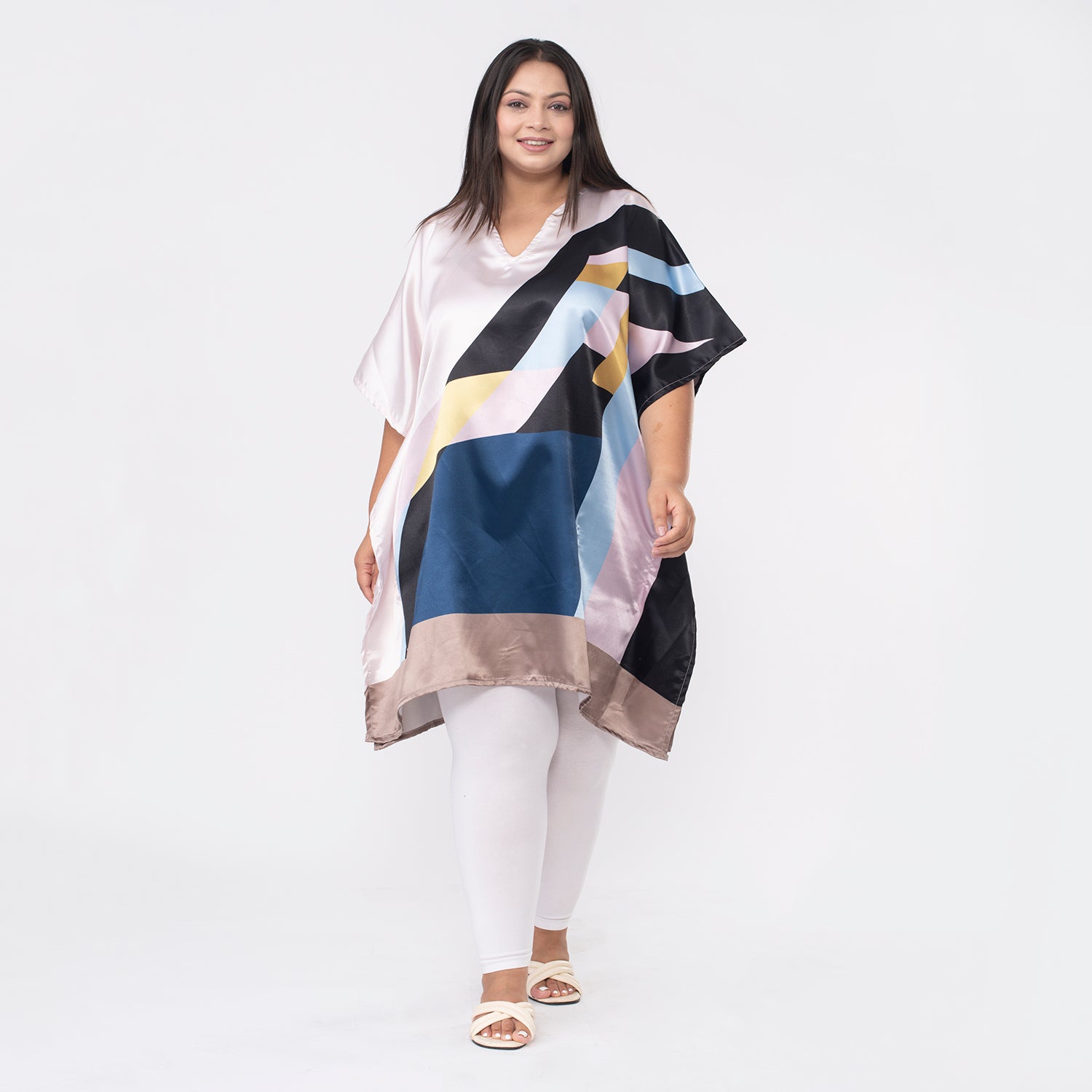 Tamsy Abstract Linear Illusion Print Short Kaftan V32512267 0