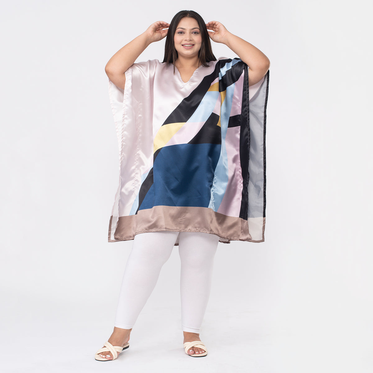 Tamsy Abstract Linear Illusion Print Short Kaftan V32512267 4