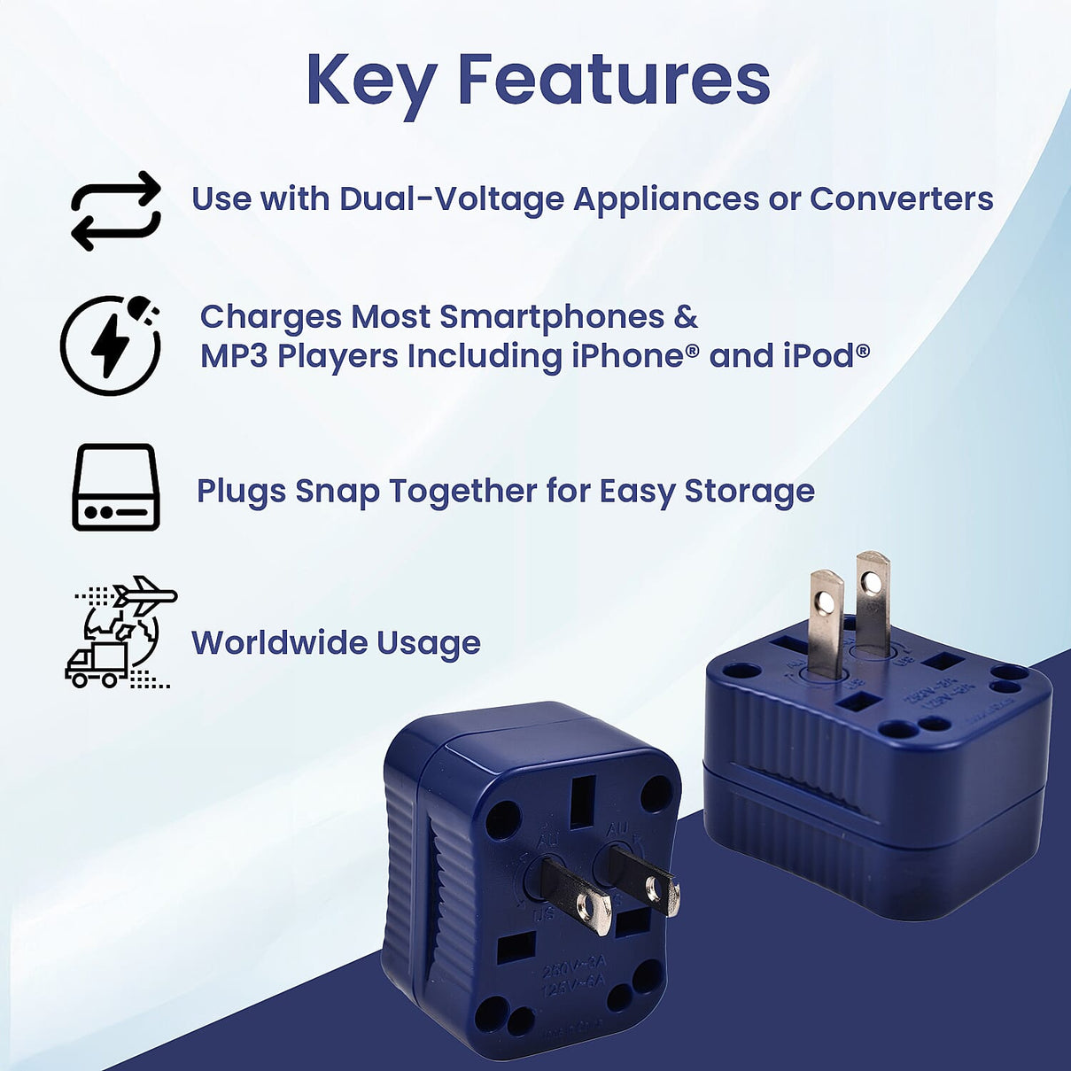 American Tourister 4-in-1 World Adapter Set with USB Port - Blue 7384861 2