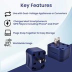 American Tourister 4-in-1 World Adapter Set with USB Port - Blue