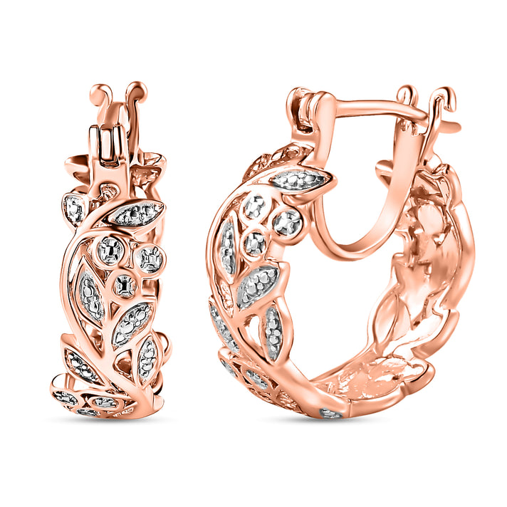 Diamond Hoop Earrings (with Clasp) in Sterling Silver with Platinum and 18K Vermeil Rose Gold 7389524 1