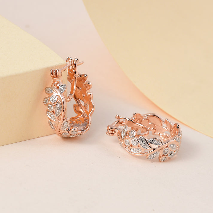 Diamond Hoop Earrings (with Clasp) in Sterling Silver with Platinum and 18K Vermeil Rose Gold 7389524 2
