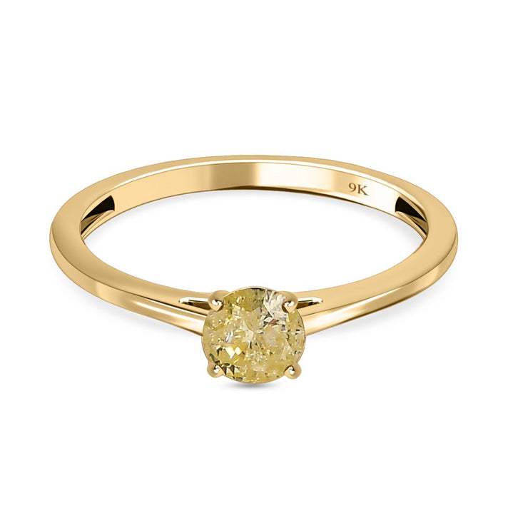 9K Yellow Gold Natural Yellow Diamond (I3/GH) Solitaire SGL Certified Ring 7437193 1