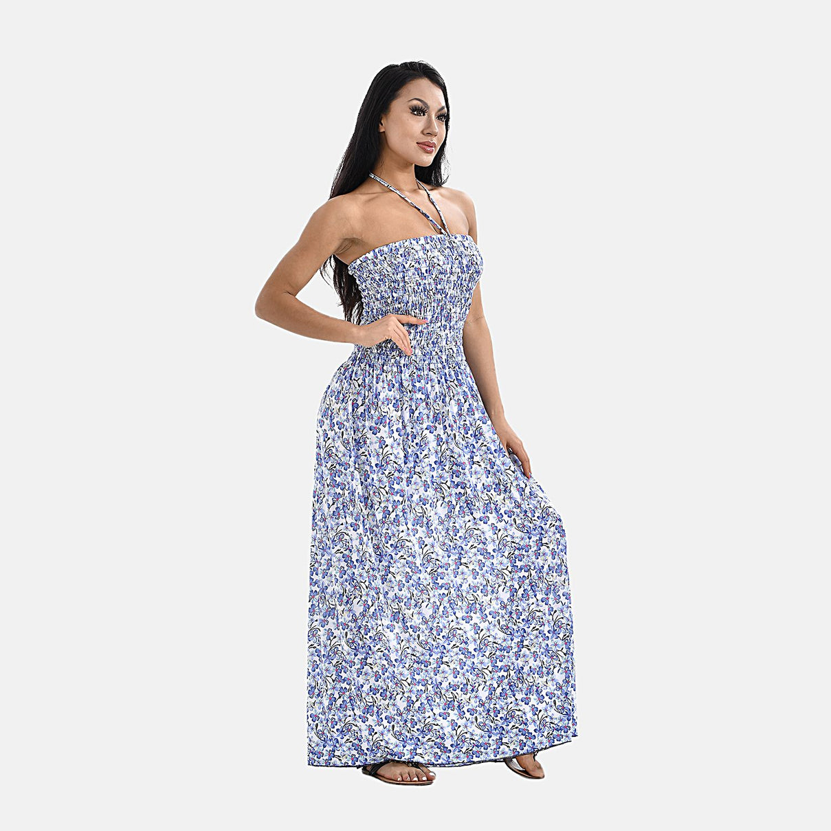 TAMSY Floral Printed Smock Dress  - Light Blue 7437947 3