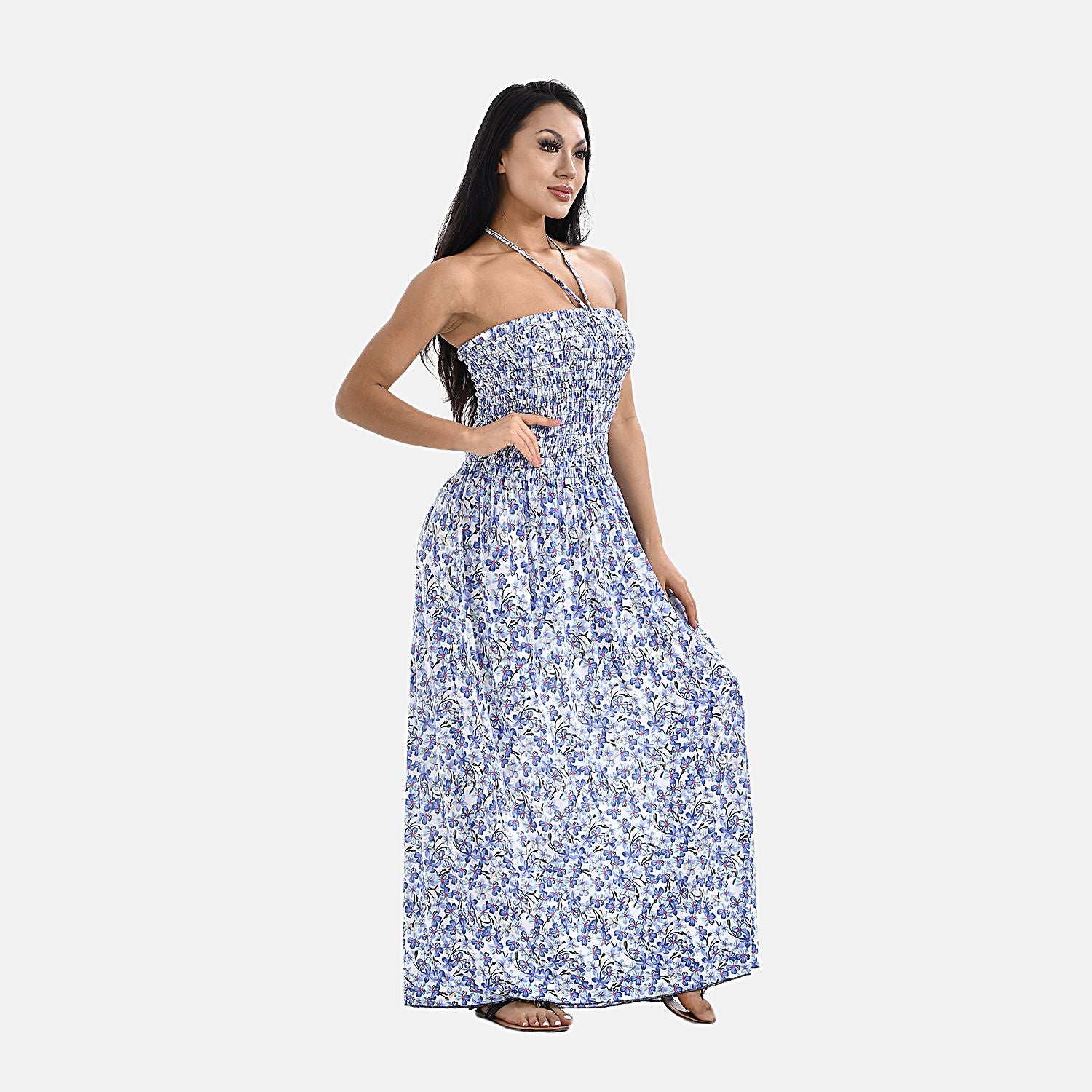TAMSY Floral Printed Smock Dress  - Light Blue 7437947 3