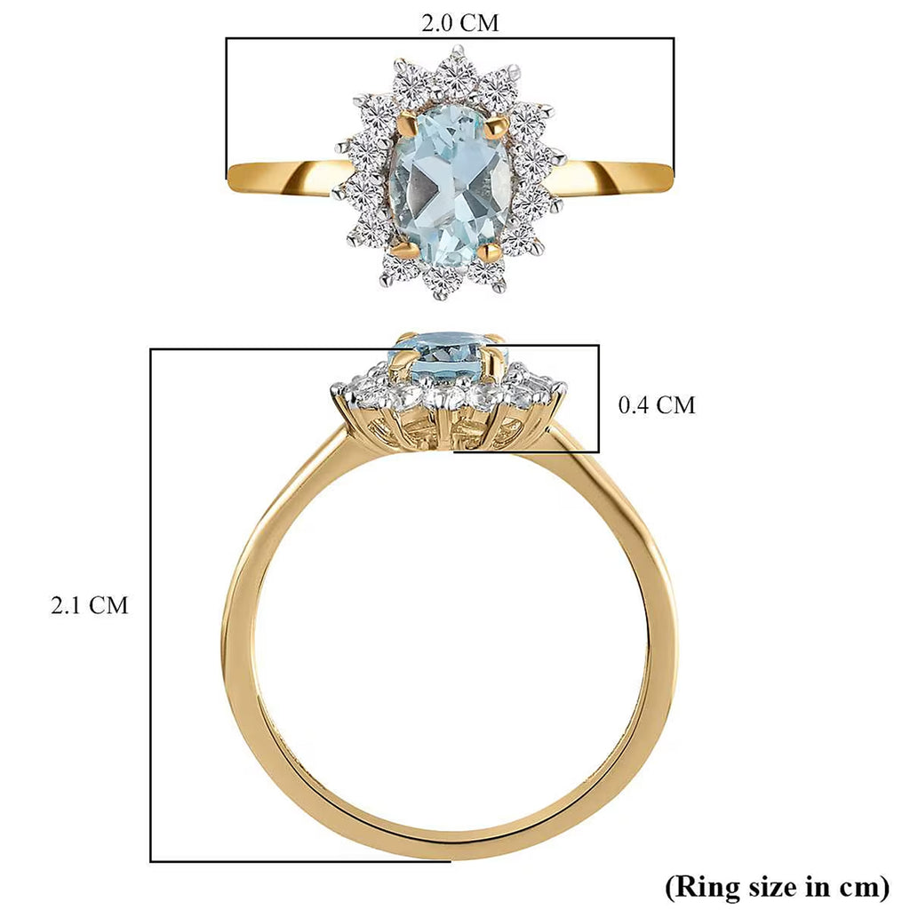 D'Joy - Aquamarine & Natural Cambodian Zircon Halo Ring in 18K Vermeil Yellow Gold Plated Sterling Silver 1.10 Ct._7442089_9
