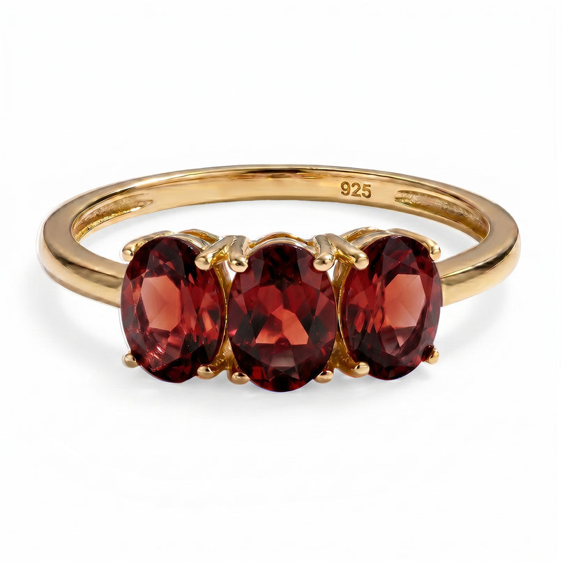 Royal Bali Collection - D'Joy Mozambique Garnet Trilogy Ring in 18K Vermeil Yellow Gold Plated Sterling Silver 1.60 Ct._7442105