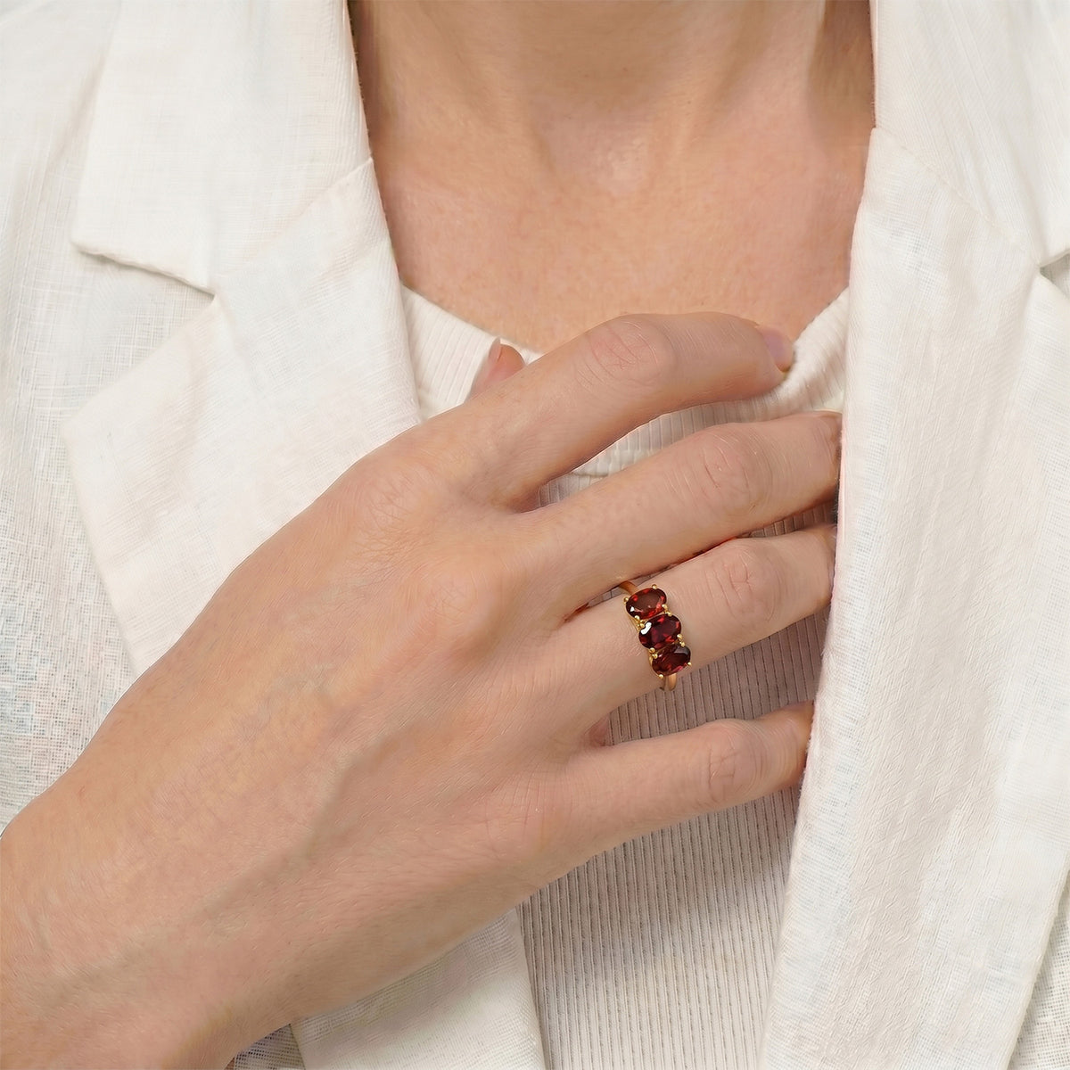 Mozambique Garnet Trilogy Ring in 18K Vermeil Yellow Gold Over Sterling Silver 7442105 2
