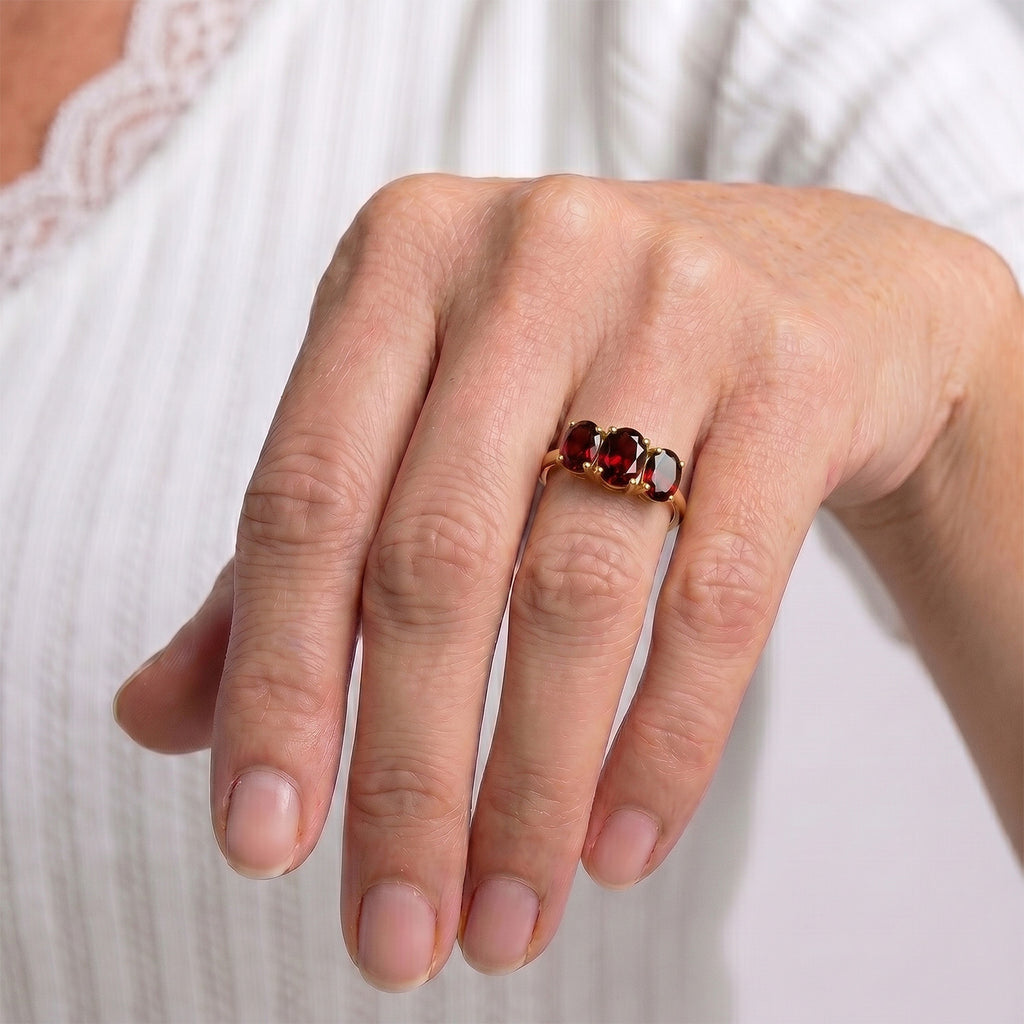 Royal Bali Collection - D'Joy Mozambique Garnet Trilogy Ring in 18K Vermeil Yellow Gold Plated Sterling Silver 1.60 Ct._7442105_2