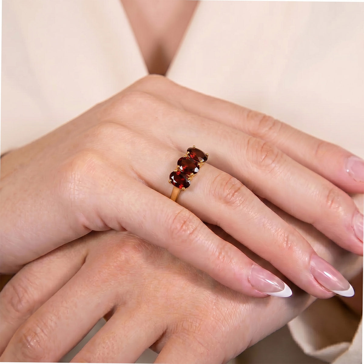 Mozambique Garnet Trilogy Ring in 18K Vermeil Yellow Gold Over Sterling Silver 7442105 5