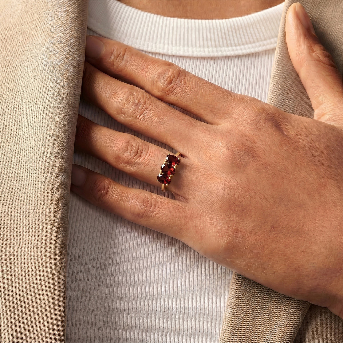Mozambique Garnet Trilogy Ring in 18K Vermeil Yellow Gold Over Sterling Silver 7442105 7