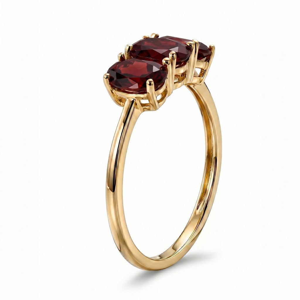 Royal Bali Collection - D'Joy Mozambique Garnet Trilogy Ring in 18K Vermeil Yellow Gold Plated Sterling Silver 1.60 Ct._7442106_3