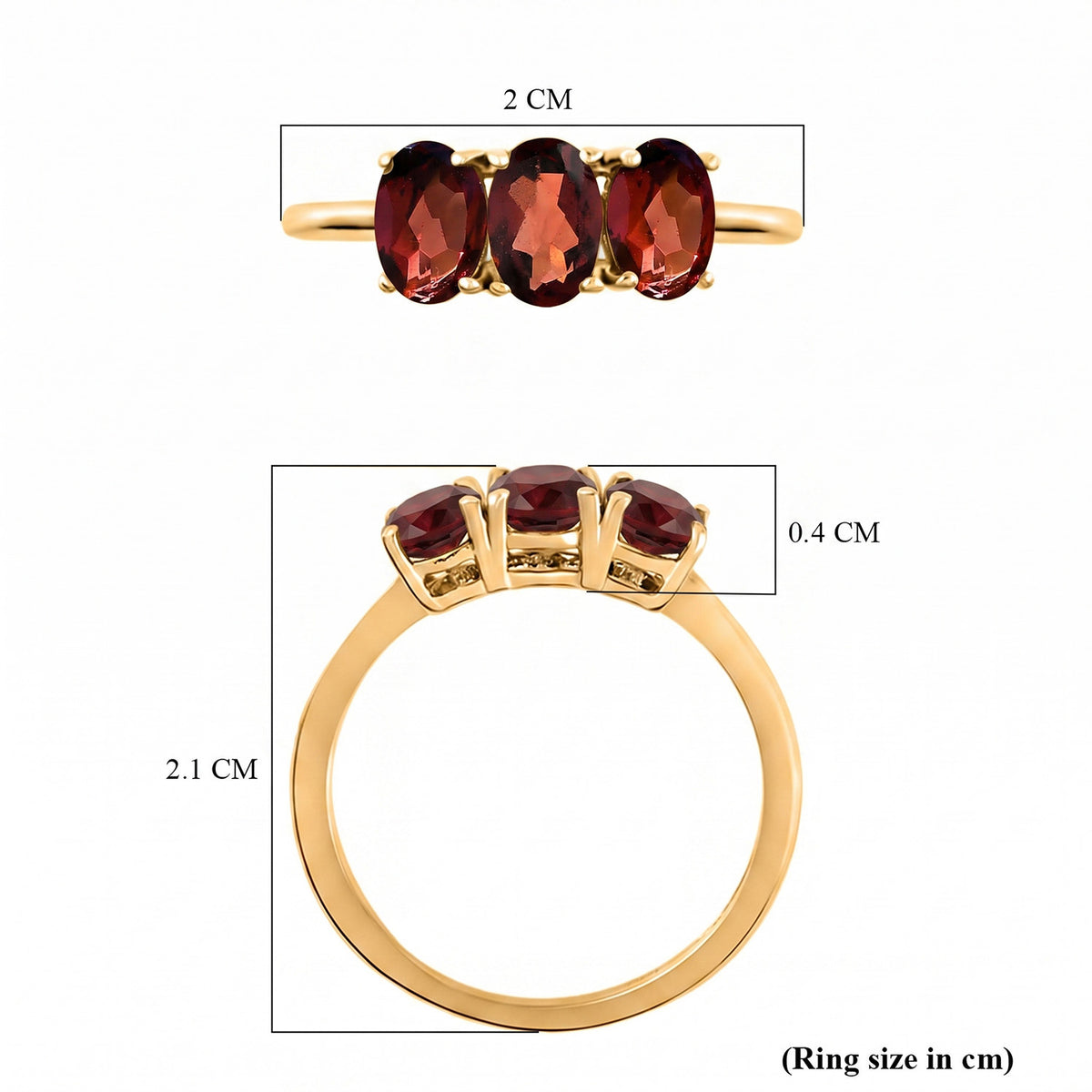 Mozambique Garnet Trilogy Ring in 18K Vermeil Yellow Gold Over Sterling Silver 7442106 8