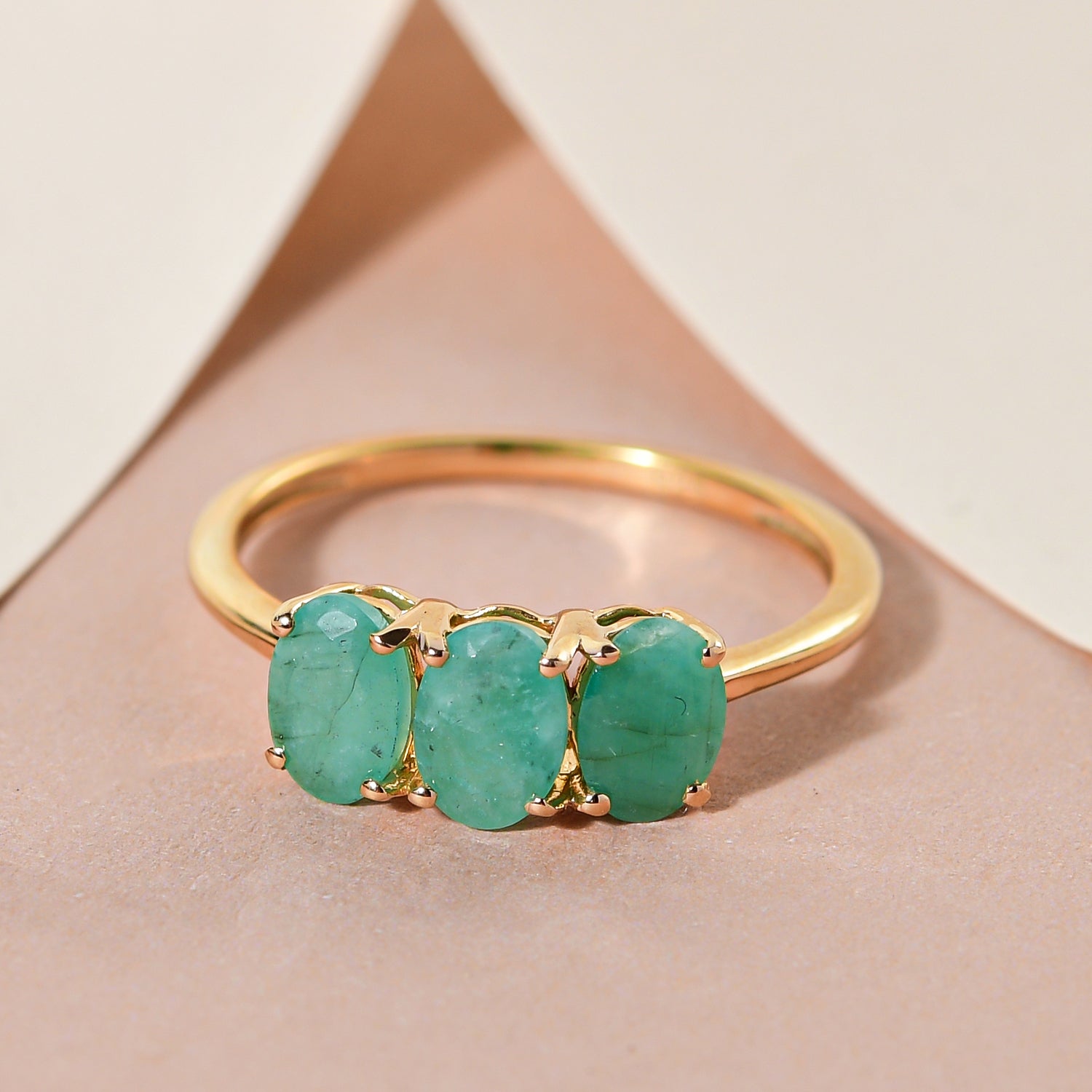 Emerald Trilogy Ring in 18K Vermeil Yellow Gold Over Sterling Silver V32514914 2