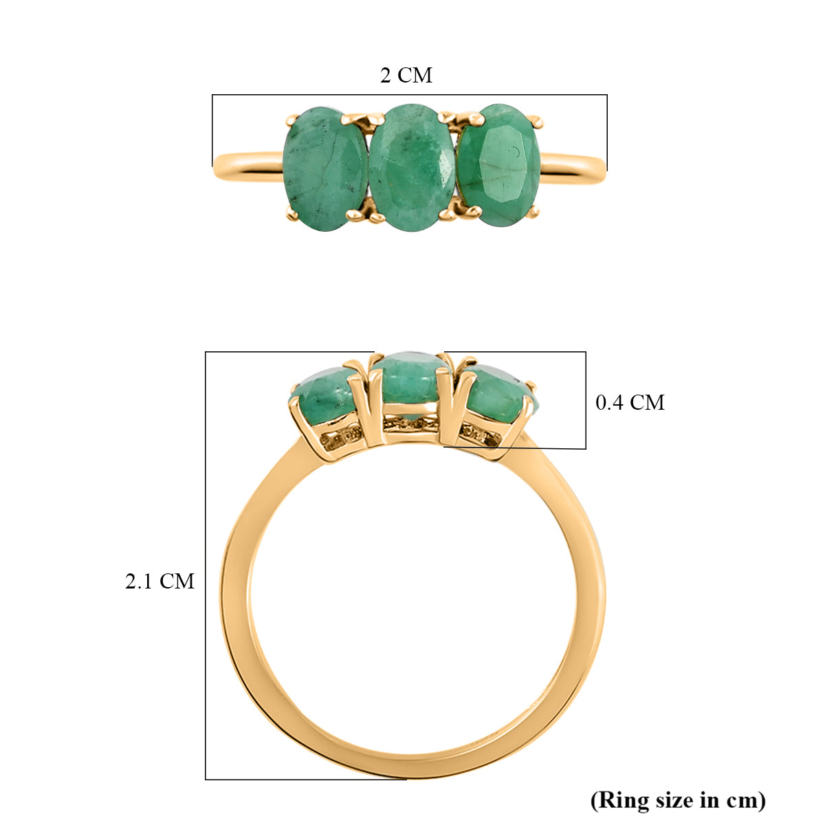 Emerald Trilogy Ring in 18K Vermeil Yellow Gold Over Sterling Silver V32514914 6