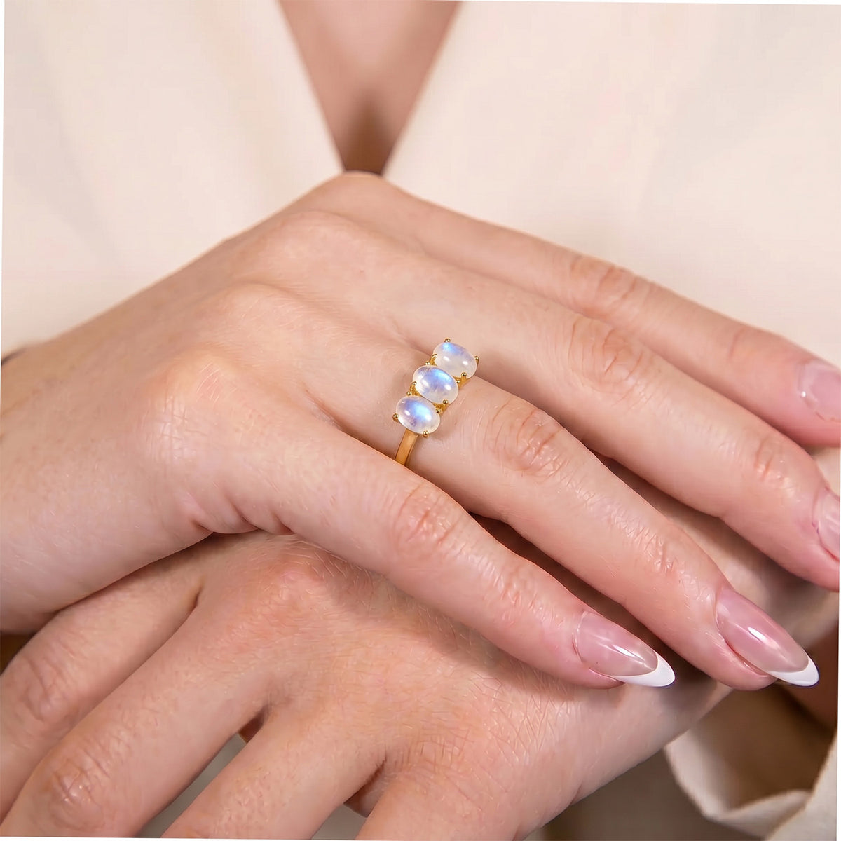 Rainbow Moonstone Trilogy Ring in 18K Vermeil Yellow Gold Over Sterling Silver 7442226 2
