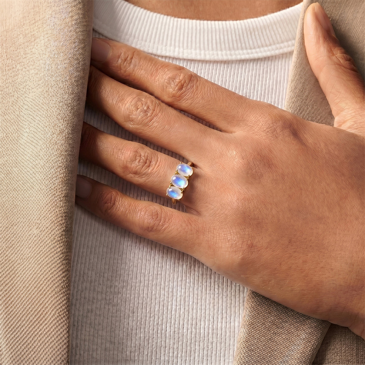 Rainbow Moonstone Trilogy Ring in 18K Vermeil Yellow Gold Over Sterling Silver 7442226 3
