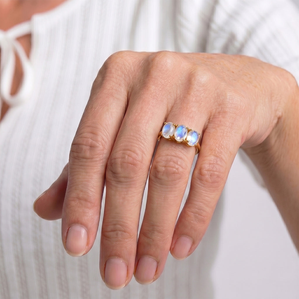 Royal Bali Collection - D'Joy Rainbow Moonstone Trilogy Ring in 18K Vermeil Yellow Gold Plated Sterling Silver 1.62 Ct._7442226_5
