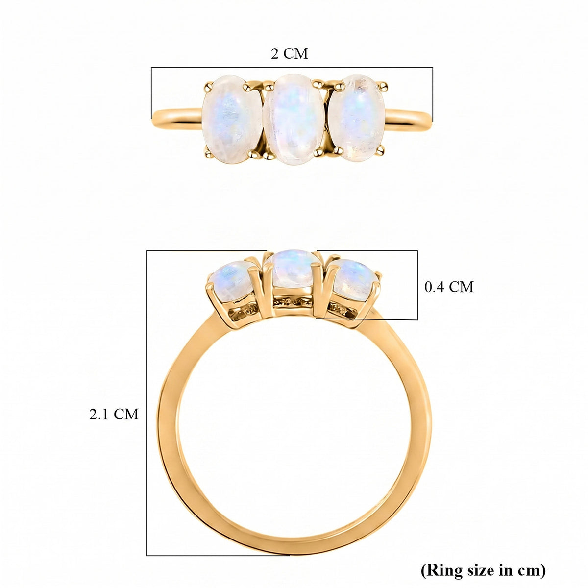 Rainbow Moonstone Trilogy Ring in 18K Vermeil Yellow Gold Over Sterling Silver 7442226 8