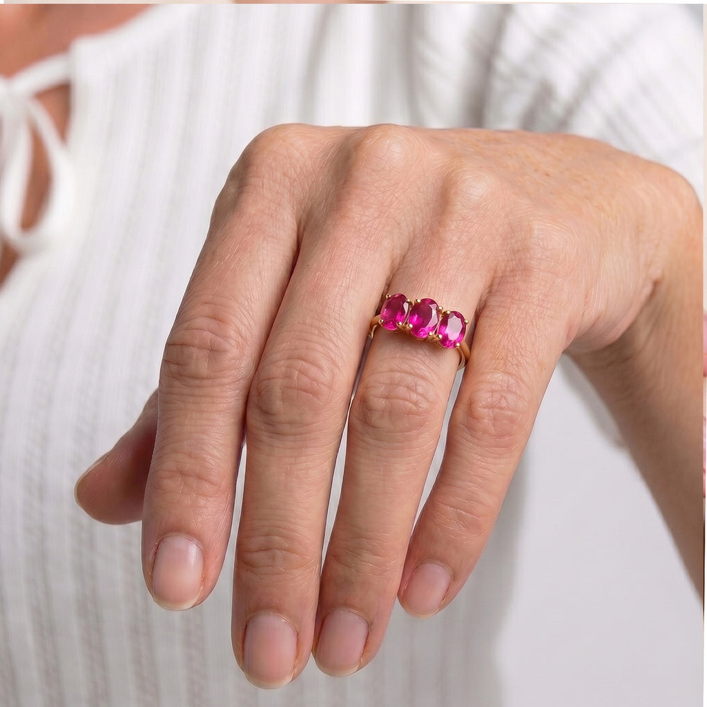 D'Joy - African Ruby Trilogy Ring in 18K Vermeil Yellow Gold Plated Sterling Silver 2.10 Ct._7442256_1