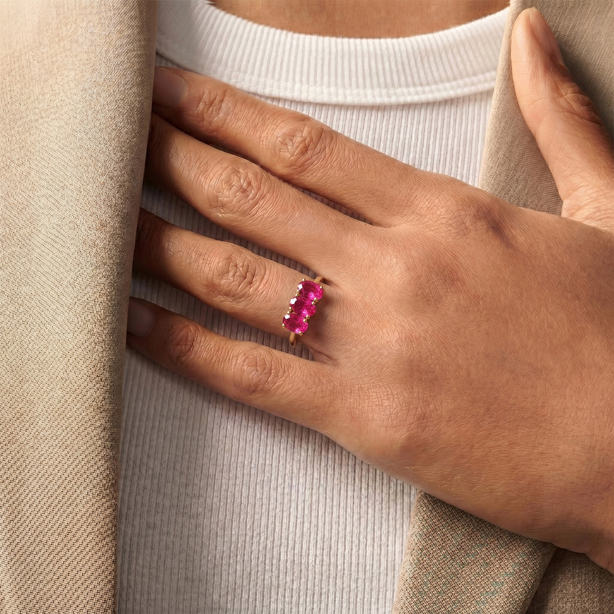 African Ruby Trilogy Ring in 18K Vermeil Yellow Gold Over Sterling Silver 7442256 5