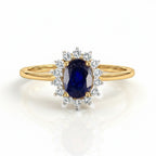 D'Joy - Masoala Blue Sapphire (FF) & Natural Zircon Halo Ring in 18K Vermeil Yellow Gold Plated Sterling Silver 1.50 Ct._7442340