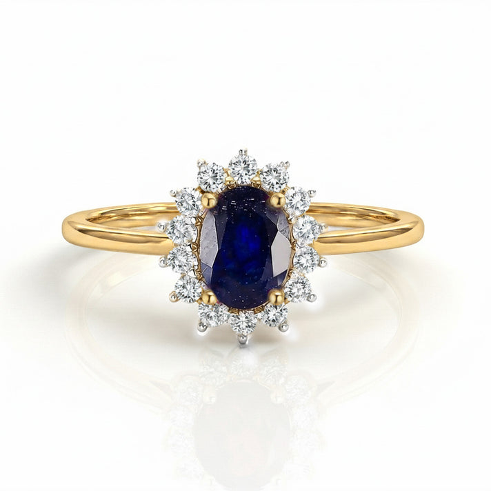 Princess Diana Inspired Masoala Sapphire (FF) September Birthstone Halo Ring in Sterling Silver with 18K Vermeil Yellow Gold 7442340 1