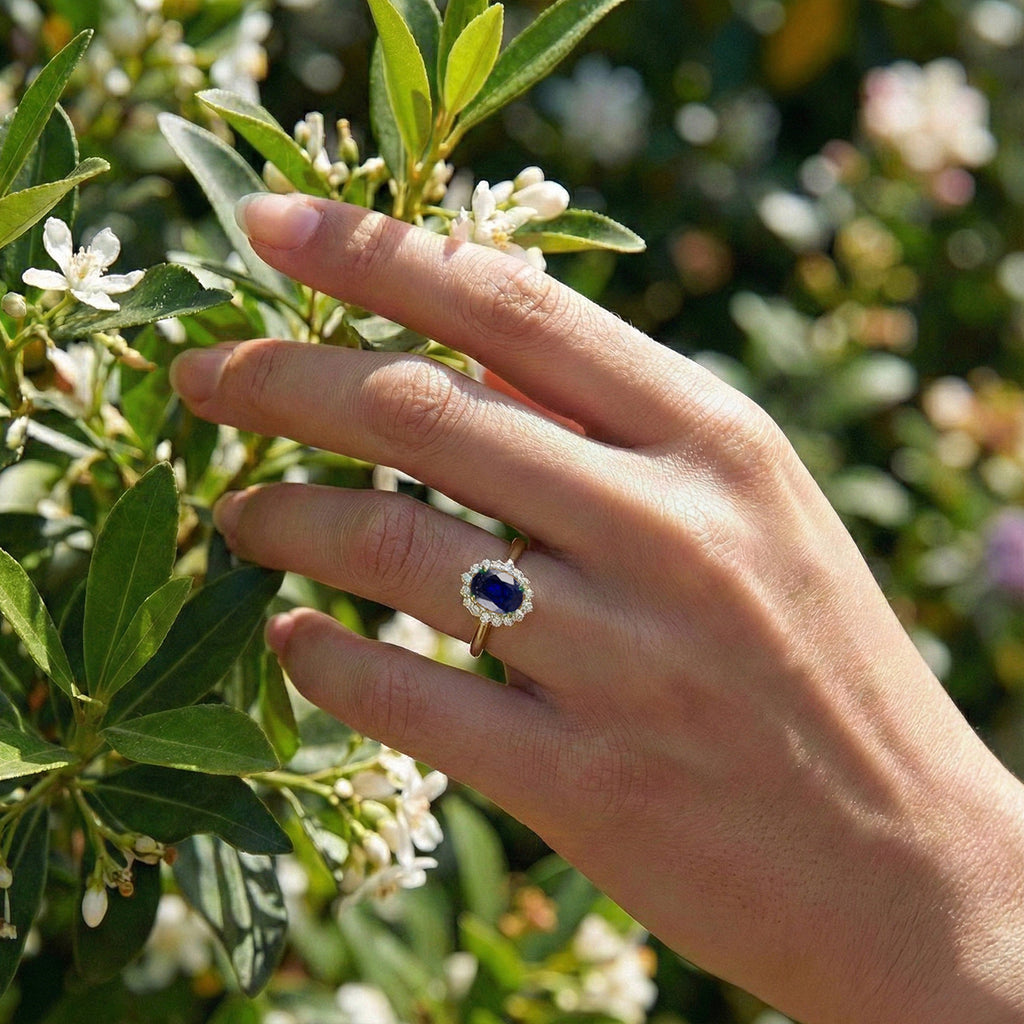 D'Joy - Masoala Blue Sapphire (FF) & Natural Zircon Halo Ring in 18K Vermeil Yellow Gold Plated Sterling Silver 1.50 Ct._7442340_2